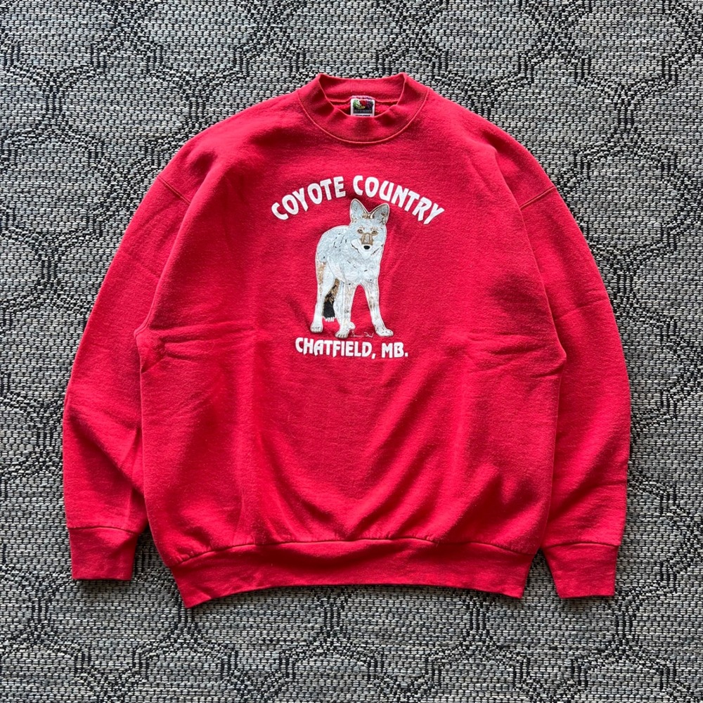 Vintage Coyote Sweatshirt Mens XL Red Country Chatfield Nature Souvenir 90s